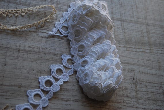 Ancienne Dentelle Coton Blanc – Festons, Ruban Galon Vintage, Fabrication Française, Lot (11)