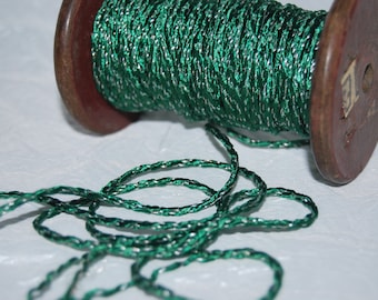 10 m French green silver cord strand brocade silk cord silk brocade cord black metal thread metal antique vintage soutache