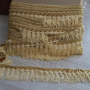 25 m di splendida passamaneria antica con frange, nappe, oro e crema, larga 7 cm, passamaneria, passamaneria per paralumi, stile country vintage, seta, frange shabby chic