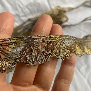 old antique delicate gold braid lace brocade braid convent work medieval metal braid gold garment shell lace cord metal thread authentic
