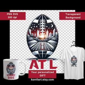 ATL Atlanta city PNG ALT City silhouette. Creative poster for football fan design Game day mom, dad. Instant download. Dtf, Svg cut ready