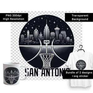SAN ANTONIO city love Basketball Team png print. SA city silhouette and ball as background. Print for basketball fan gift Game day