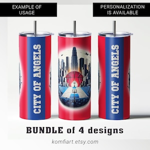 City of Angels city template wrap 20oz tumbler creative design. Ball silhouette, Personalized fan gift. Instant download