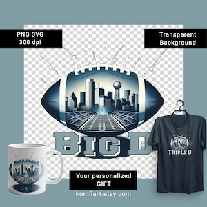 Big D Dallas skyline ball art png illustration Big D city football stadium poster, gameday weekend tumbler wrap, SVG sticker, DTF print gift