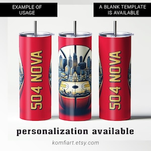 The Big Easy, 504 Nova city PNG template tumbler wrap 20oz. Basketball sport fan gift. New Orleans present