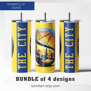 Envoltura para vaso de 20 oz del equipo de baloncesto THE CITY PNG. Sublimación del deporte de baloncesto de los fanáticos del equipo de San Francisco con Golden Bridge. The Bay Dub Nation
