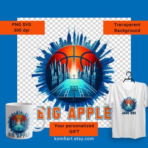 Big Apple New York city and ball poster png. 212 city silhouette and ball as background. Print for basketball fan gift. Dtf. Svg