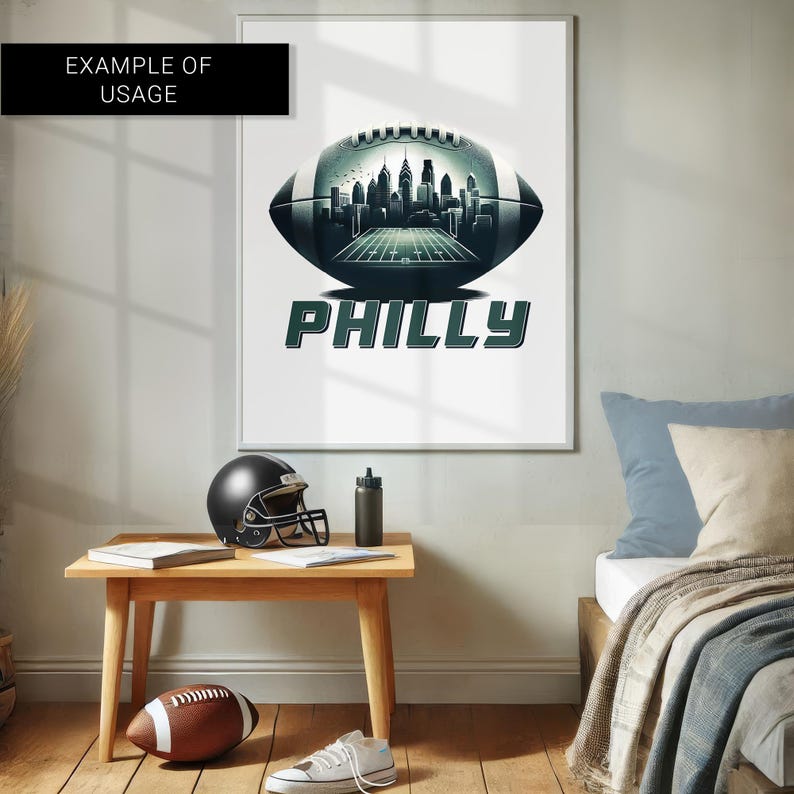 PHILADELPHIA city with ball creative poster. PNG for Wall Art, Mug, T-Shirt Sublimation. Dtf print ready. Gift for football lovers.