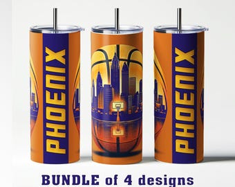 PHOENIX basketball playoff team PNG tumbler wrap 20oz. Basketball gameday sport fan PNG sublimation ready for print. Bundle of 4 design.