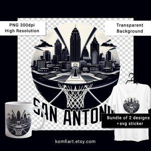 SAN ANTONIO Basketball Team png print. City silhouette and ball as background. Print for basketball fan gift Game day playoff art