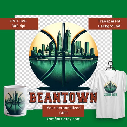 Beantown Boston-png-silhouet en bal als achtergrond. Print voor basketbalfans: T-shirts, mokken. spelkunst. Dtf-afdrukken