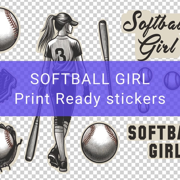 Softball girl SVG stickers Woman player PNG, Bat, ball, baseball woman, softball clipart Sport Stickers PNG Coach Gift