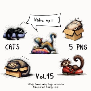 Sleeping Cat Clipart, Cat Illustration, Whimsical Kitty Clipart. Hand-Drawn cat PNG, Feline Art Graphics, Cozy Cat Printable Feline Images