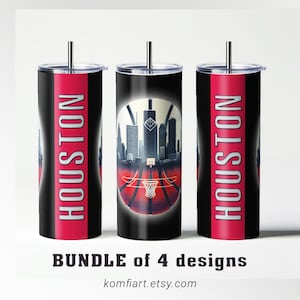 HOUSTON city basketball team fan wrap 20oz tumbler creative design PNG. Houston silhouette, basketball court. Gift for fan. Game day