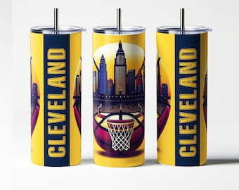 CLEVELAND city basketball PNG team tumbler wrap 20oz. Cleveland basketball sport fan PNG sublimation ready for basketball lovers team fun