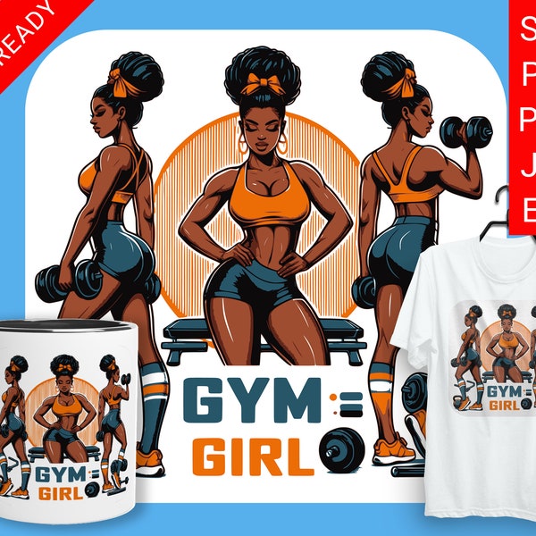 Black gym girl SVG fitness woman PNG Strong woman shirts Print Vector for  T-Shirts, Mugs. Sports Digital Design