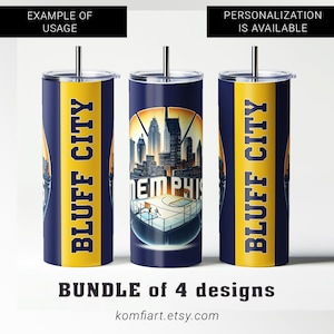 Bluff City Memphis PNG tumbler wrap 20oz. basketball sport fan PNG sublimation ready for print. Bundle of 4 design.Instant download