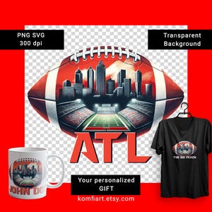 ATL Atlanta city PNG City silhouette. The Big Peach poster for football fan t-Shirts, Mugs, pillows design Game day ATL. Dtf svg ready