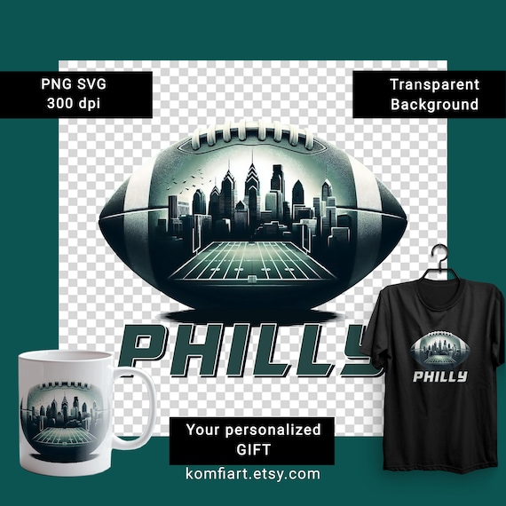 Philly Philadelphia city with ball creative poster. PNG for Wall Art, Mug, T-Shirt Sublimation. Dtf print ready. Gift for football lovers.