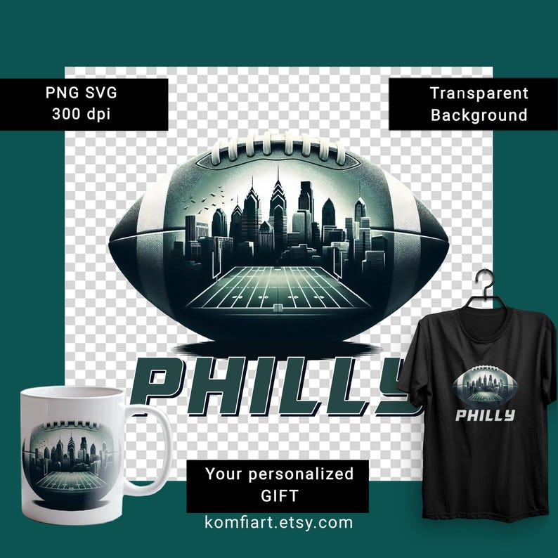 PHILADELPHIA city with ball creative poster. PNG for Wall Art, Mug, T-Shirt Sublimation. Dtf print ready. Gift for football lovers.