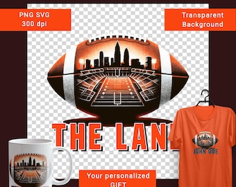 The Land Cleveland city skyline ball art PNG. The Land gameday decor, stadium silhouette, sports poster, SVG sticker. Dtf printing.