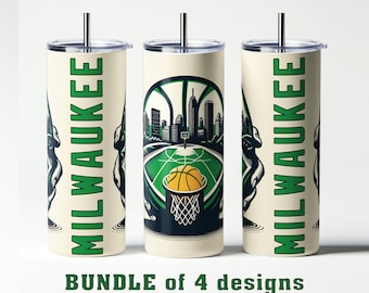MILWAUKEE basketball team PNG tumbler wrap 20oz. basketball sport fan PNG sublimation ready for print. Milwaukee city. Sport gift