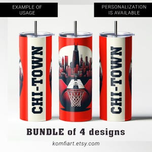 Chi-Town Chicago city poster tumbler wrap 20oz. Sporty fun city design. basketball game fun PNG sublimation ready, Basketball art.
