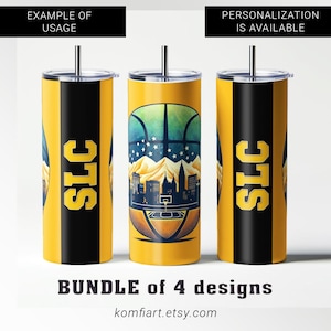 SLC Salt Lake City tumbler template PNG wrap 20oz design. Basketball sport fan PNG sublimation ready. Intant download. Game day gift