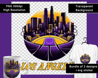 LOS ANGELES Basketball Team PNG. L.A. city silhouette and ball as background. Print for basketball fan gift. Instant download. Dtf, Svg