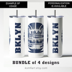 Póster de Brooklyn con diseño creativo en forma de abanico para vaso de 20 oz (591 ml). Silueta del puente de Brooklyn. Imagen de alta resolución.