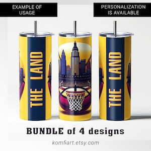 The Land Cleveland city and ball PNG template tumbler wrap 20oz. Basketball sport fan PNG sublimation ready for sport fun. Personalized gift