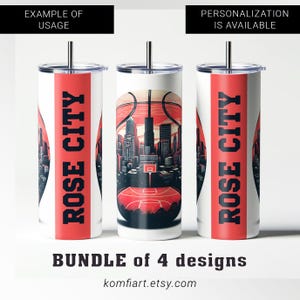 Rose City Portland city PNG tumbler wrap 20oz. basketball sport PNG sublimation ready for sport fan. Basketball gift. Game day print