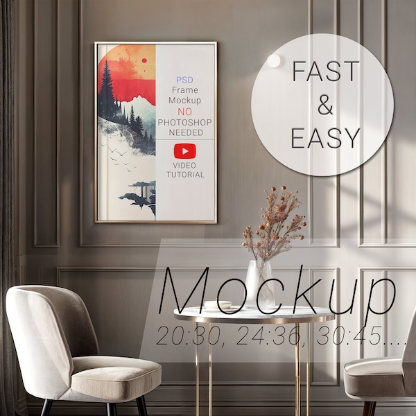 Vertical frame mockup Boho interior realistic shaded lighting poster on the wall. PSD frame template