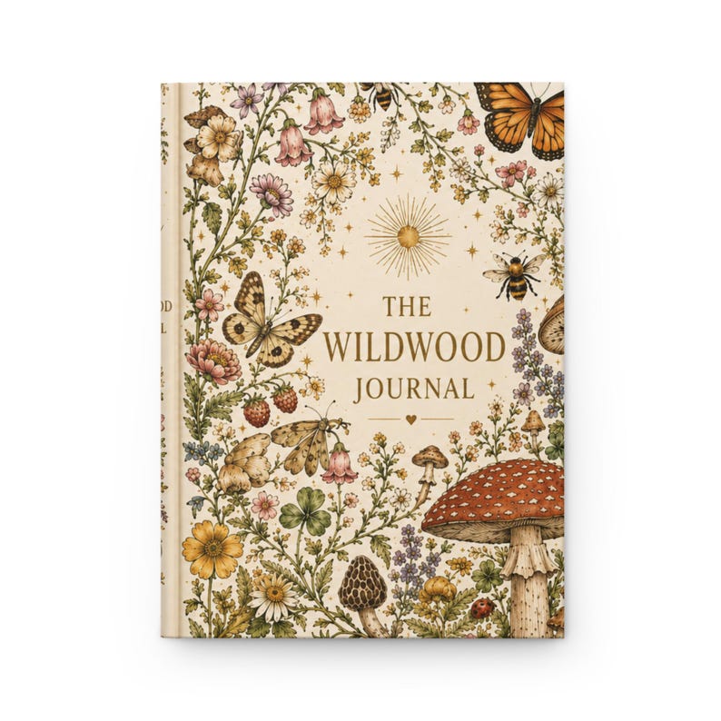 The Wildwood Journal | Botanical Mushroom & Butterfly Hardcover Notebook | Cottagecore Nature Journal image 1