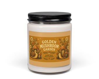 Golden Mushroom Garden Candle | Cottagecore Soy Wax, White Sage Lavender (9oz)