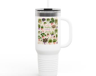 Tasse de voyage de 40 oz à motif végétal Happy Place | Plantes succulentes en pot