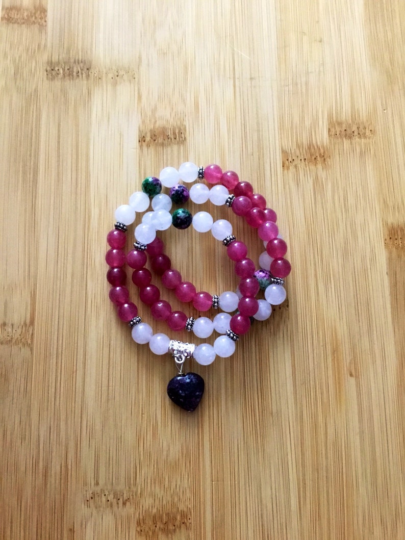 Ruby zoisite clear quartz 3x wrap bracelet cherry quartz