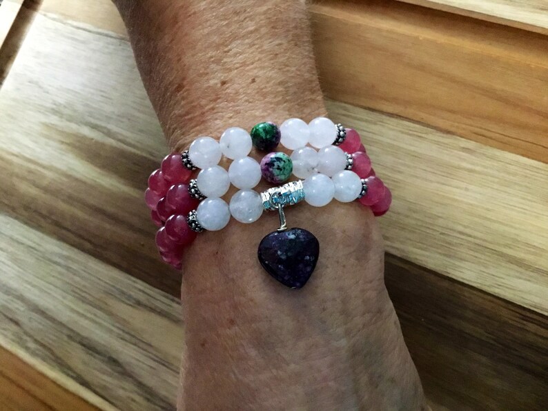 Ruby zoisite clear quartz 3x wrap bracelet cherry quartz