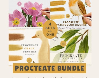 Procreate Brushes Bundle: Watercolor, Oil Pastel, Chalk, Color Pencils Brush Sets, Texture Digital Painting Brushes