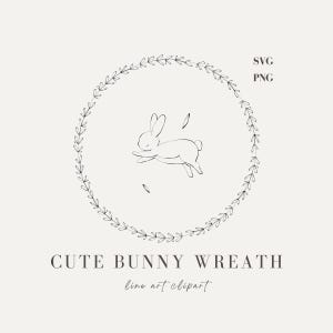 かわいいウサギのリースのSVG、アウトライン植物花リース、ウサギのクリップアート、ロゴ、ポストカード、デザインプリント用の手描きイラスト