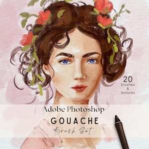 Gouache Photoshop Brushes, Realistic Digital Brush Set, Canvas Paper Effect Textures, Adobe Photoshop Texture Brush Kit for Digital Drawing