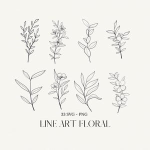 Botanical Line Art SVG, Floral Clipart, Wildflower Clipart Collection, Outline Flowers SVG, Herbs Illustrations
