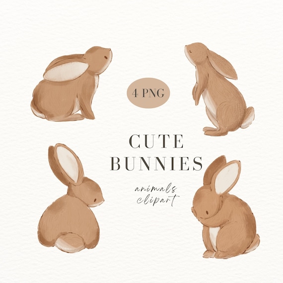 Cute Bunny Clipart, Hand-Drawn Rabbit PNG (Digital Download)