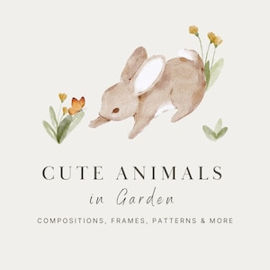 Aquarel schattige dieren PNG, konijn, gans, eekhoorn, muis, egel PNG, frames, patronen, randen, verjaardagsnummers, aquarel clipart