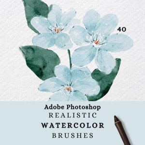 Realistic Watercolor Photoshop Brushes: Digital Art Brush Set, Canvas Textures (40 Brushes, ABR, PSD)