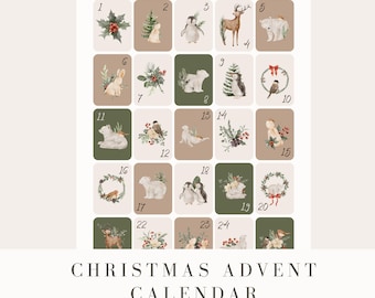 Watercolor Christmas Advent Calendar: Woodland Animals (Digital Download)