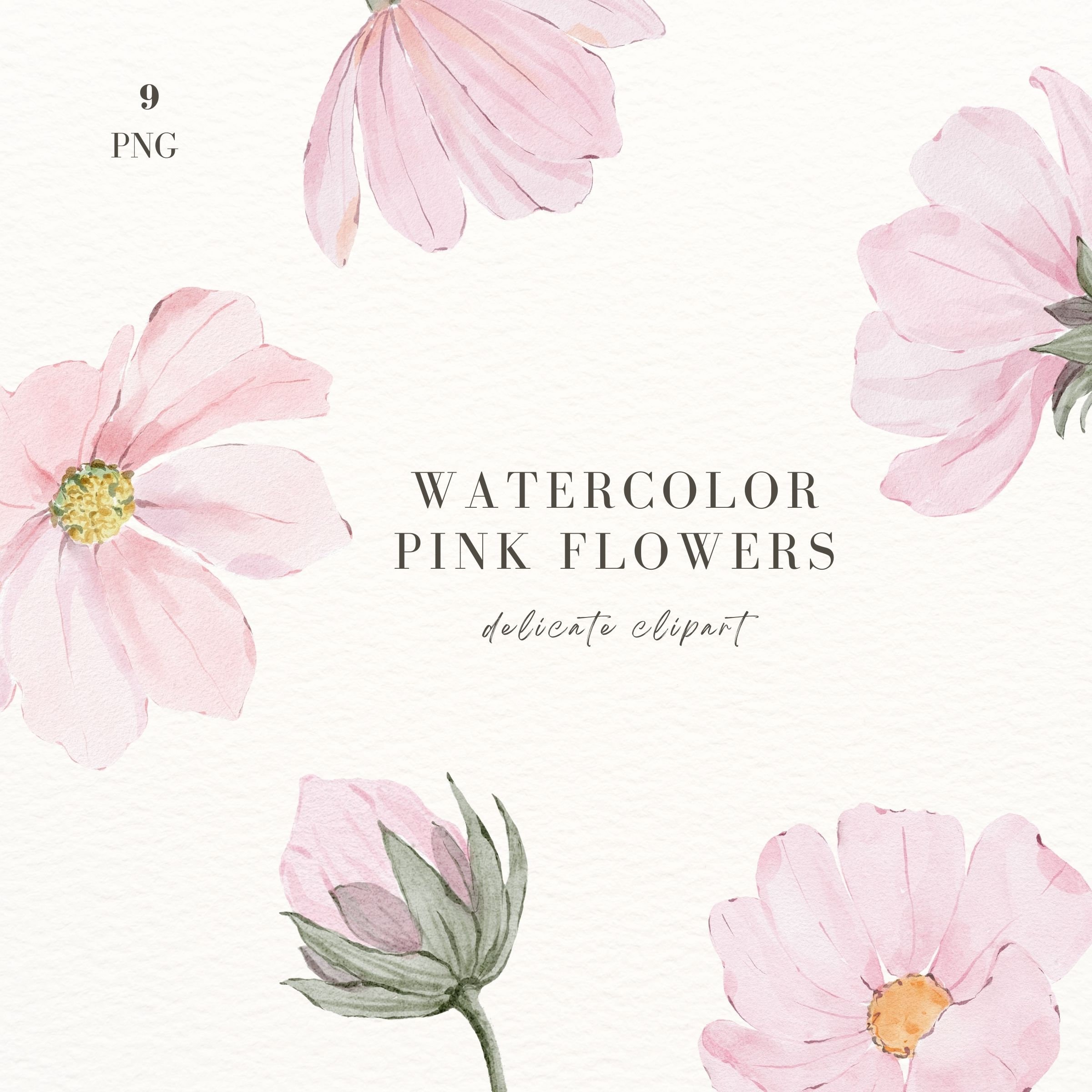 Pink Watercolor Flower Clipart: Floral Leaf PNG Set (9 Files) - Etsy