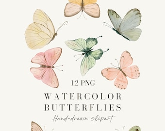 Watercolor Butterflies Clipart, Hand-Painted Insects Illustrations (12 PNG, Digital Download)