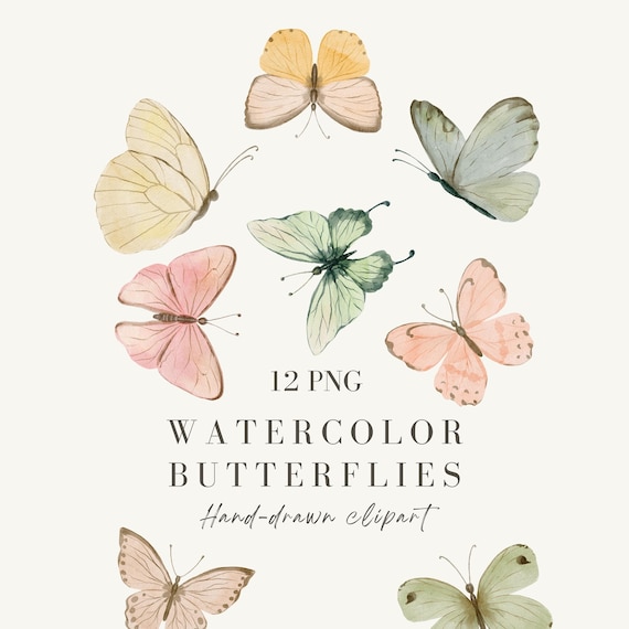 Watercolor Butterflies Clipart, Hand-Painted Insects Illustrations (12 PNG, Digital Download)