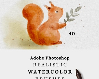 Realistic Watercolor Photoshop Brushes: Digital Art Brush Set, Canvas Textures (40 Brushes, ABR, PSD)